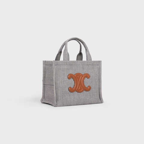 SMALL CABAS THAIS IN STRIPED TEXTILE NAVY BLUE - Image 2